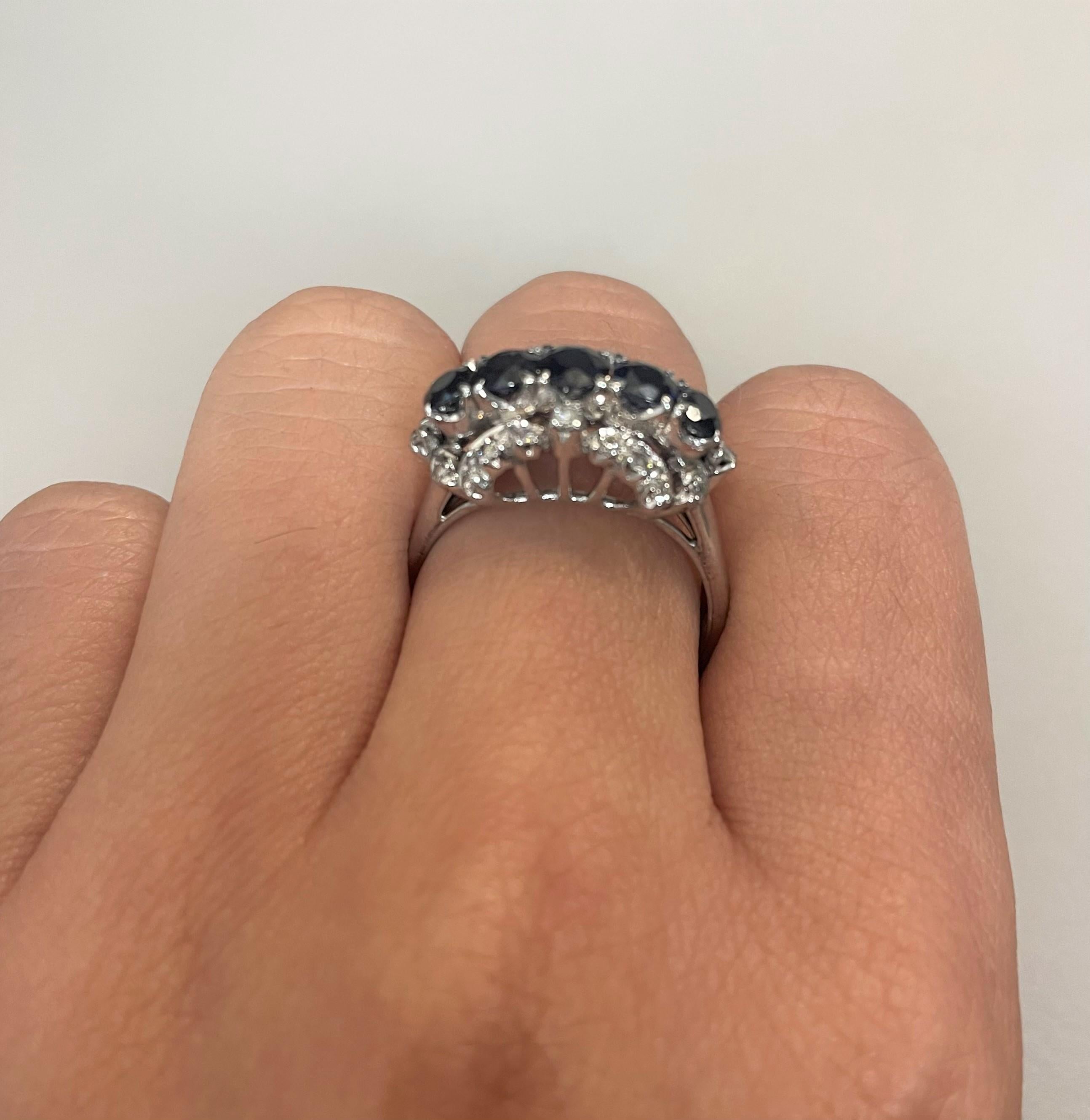 Estate 18K White Gold Sapphire 1.0cttw Diamond 0.35cttw Cocktail Ring For Sale 2