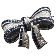 Estate 18K White Gold Sapphire & Diamond Ribbon Brooch - VHK#219B