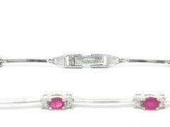 Estate 18k White Gold Vivid Ruby & Diamond Stations Link Line Dainty Bracelet