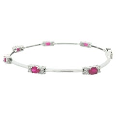Estate 18k White Gold Vivid Ruby & Diamond Stations Link Line Dainty Bracelet