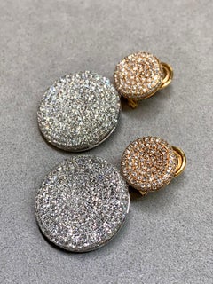 Estate 18K White Rose Gold Pave Disk Drop Earrings 8.50ctw G Vs