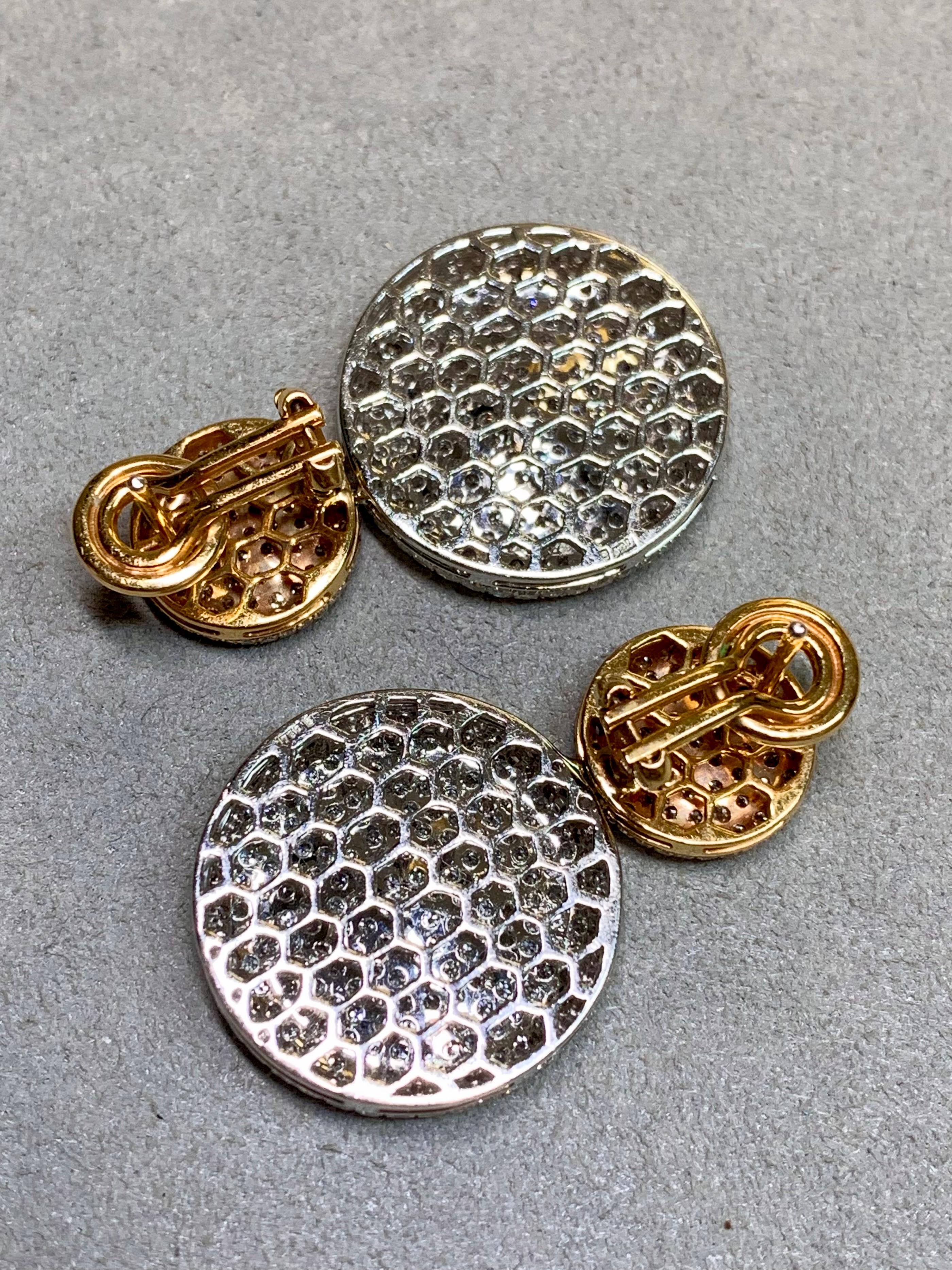 Taglio singolo Orecchini a disco con pavé in oro bianco 18 carati Estate 8.50ctw G Vs in vendita