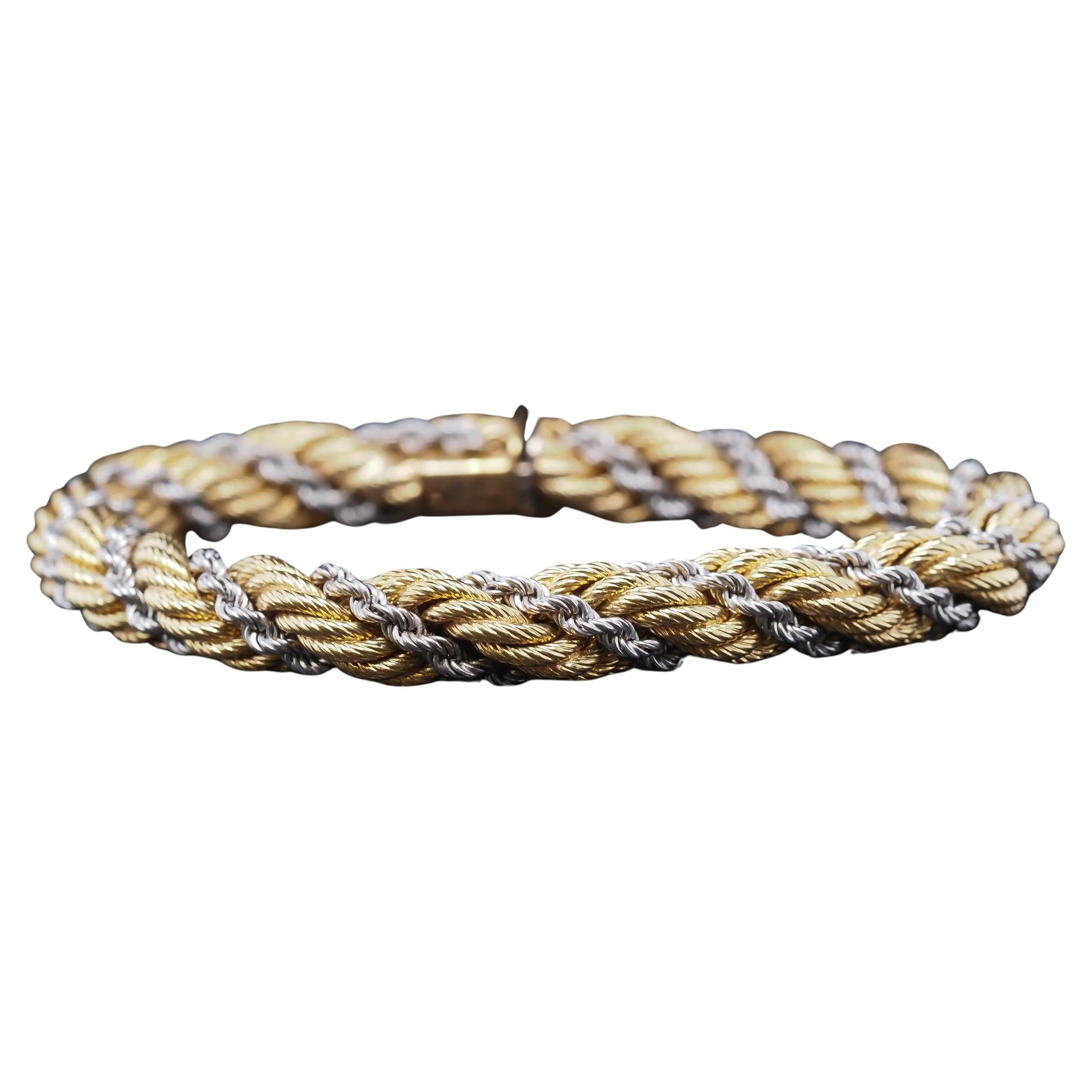 Chaîne en or jaune et blanc 18K à motif torsadé Estate
