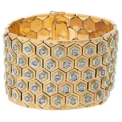 Nachlass 18K Gelbgold 12,00cttw Diamant Wabenförmiges Teppicharmband