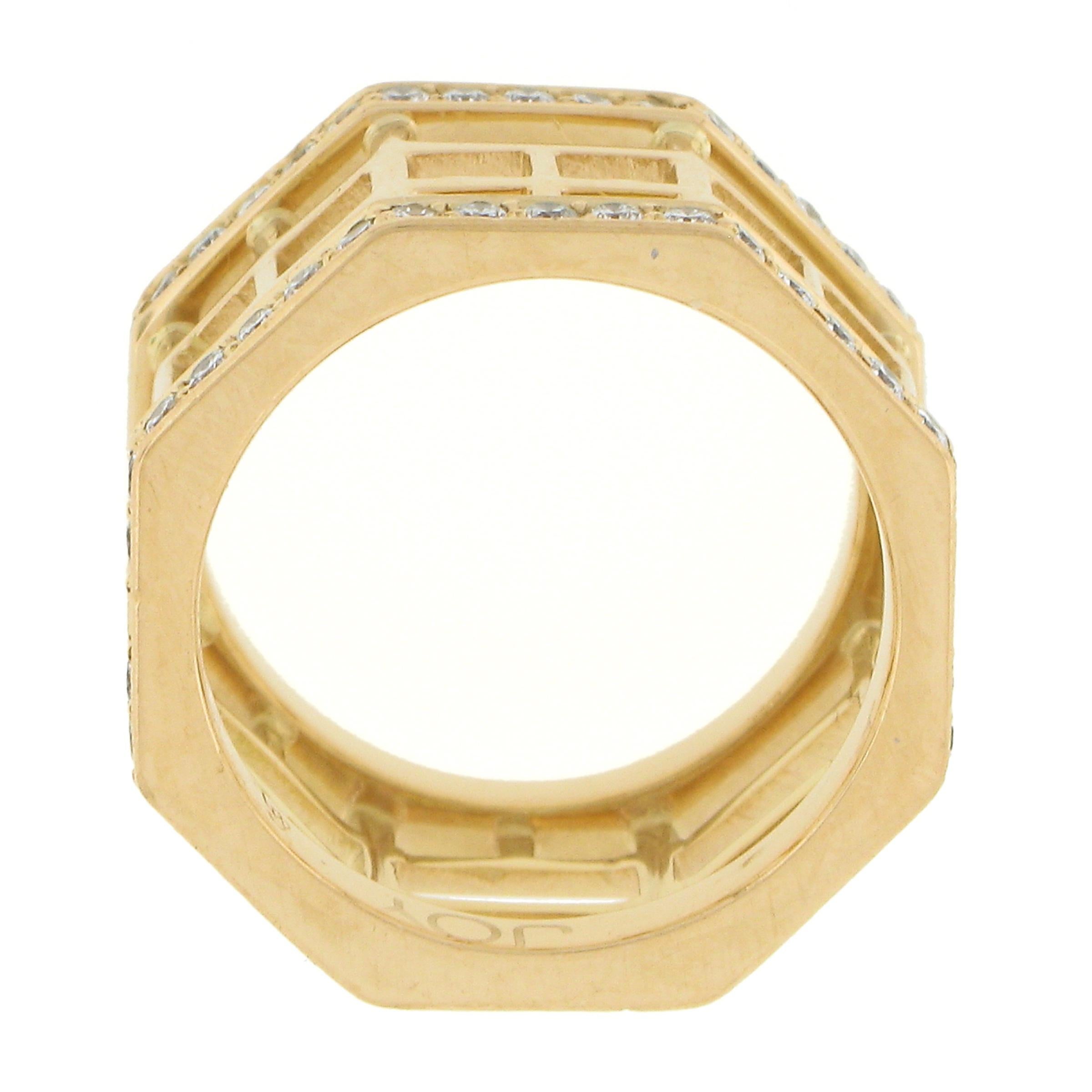 Women's Estate 18k Yellow Gold 1.4ct Diamond Open Geometric 15mm Wide Band Ring size 6.5 For Sale