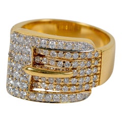 Estate 18k Yellow Gold 1.50ct Diamond Belt Buckle Cocktail Ring