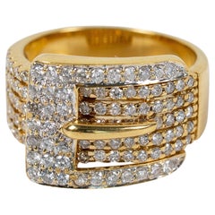 Estate 18k Yellow Gold 1.50ct Diamond Belt Buckle Cocktail Ring