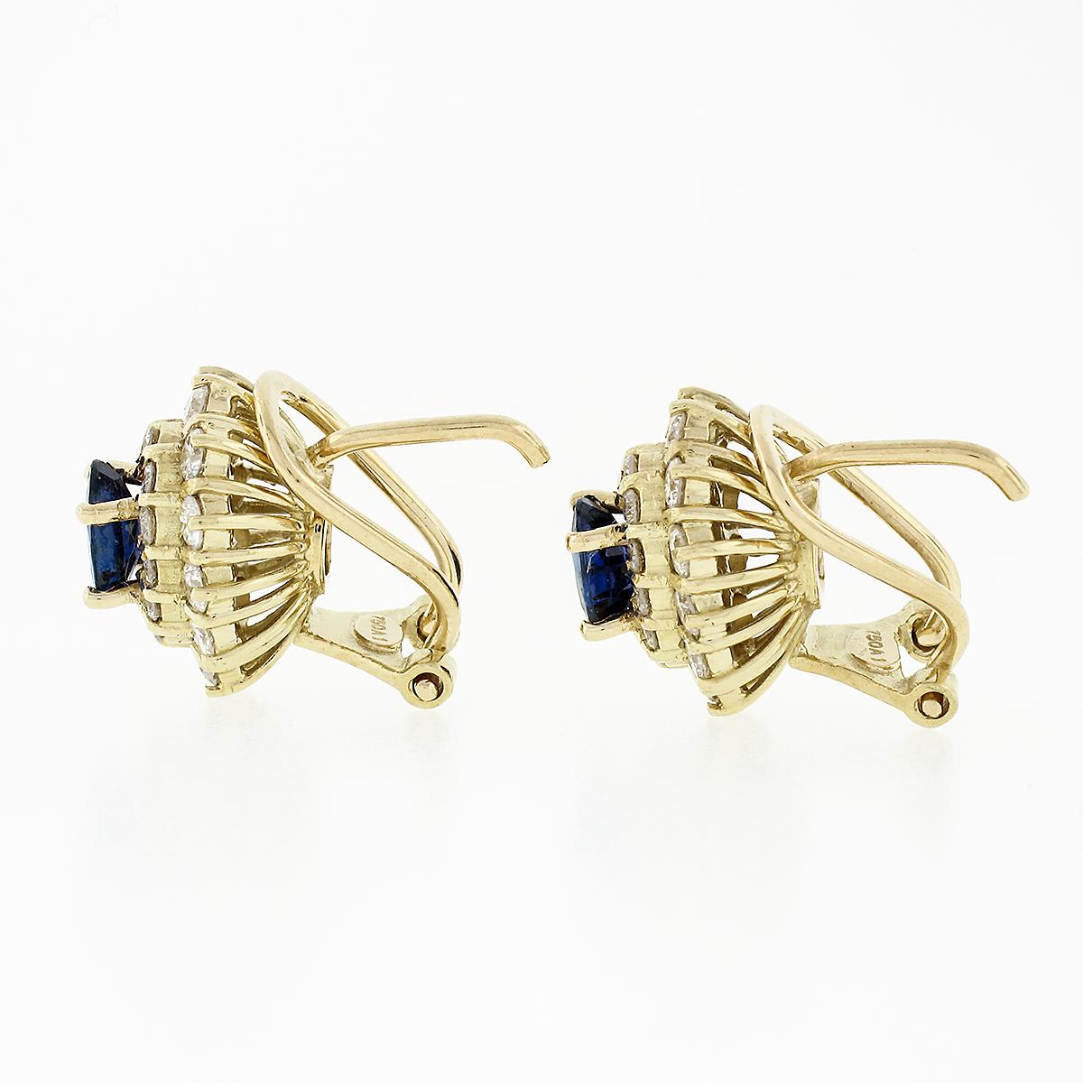 Nachlass 18k Gelbgold 2,70ctw Saphir mit Diamant-Ohrringe mit doppelt gestuften Halo-Ohrringen (Ovalschliff) im Angebot
