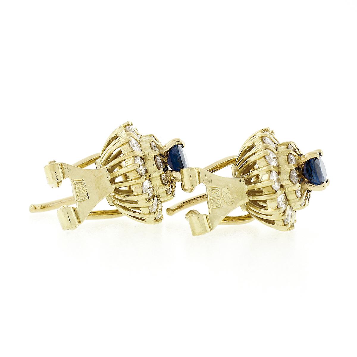 Nachlass 18k Gelbgold 2,70ctw Saphir mit Diamant-Ohrringe mit doppelt gestuften Halo-Ohrringen Damen im Angebot