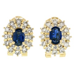 Estate 18k Yellow Gold 2.70ctw Sapphire w/ Diamond Double Tiered Halo Earrings
