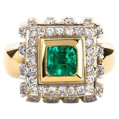 Estate 18K Yellow Gold 3.00 CTW Colombian Emerald & Diamond Cocktail Ring 15 Gra