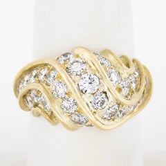 Estate 18k Yellow Gold 3.35ctw Fiery Round Diamond Dome Bombe Cocktail Band Ring