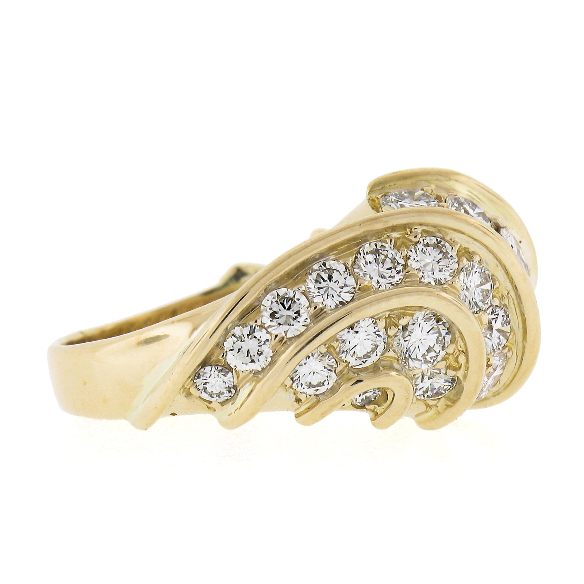 Women's Estate 18k Yellow Gold 3.35ctw Fiery Round Diamond Dome Bombe Cocktail Band Ring For Sale