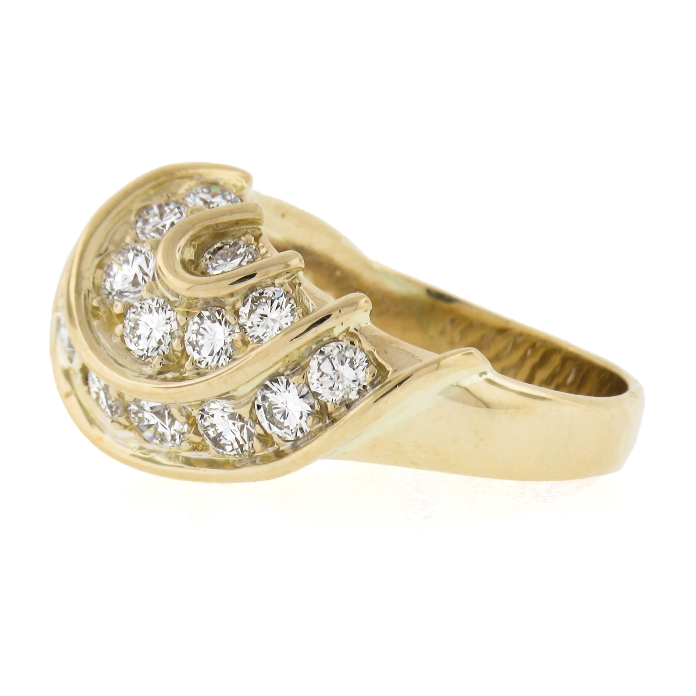 Estate 18k Yellow Gold 3.35ctw Fiery Round Diamond Dome Bombe Cocktail Band Ring For Sale 1