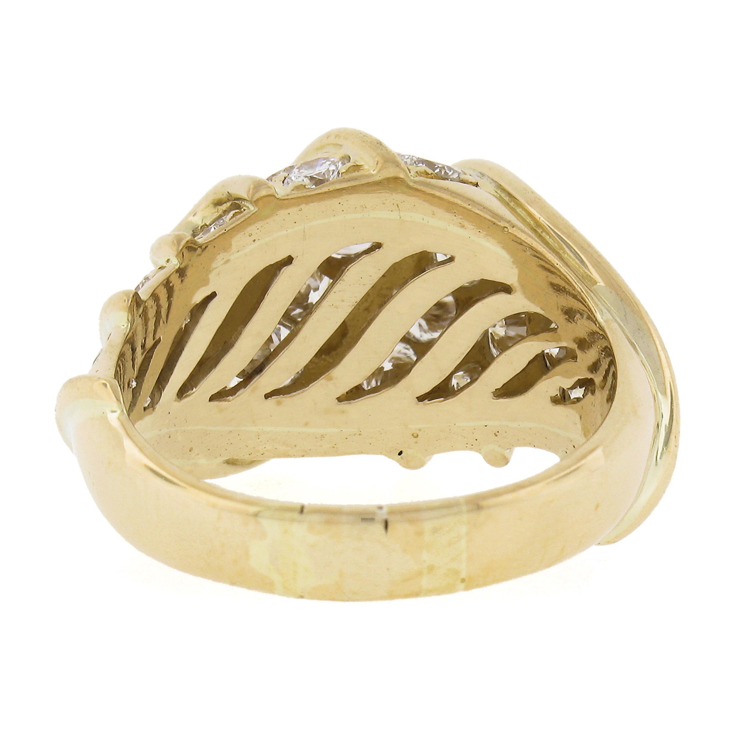 Estate 18k Yellow Gold 3.35ctw Fiery Round Diamond Dome Bombe Cocktail Band Ring For Sale 2