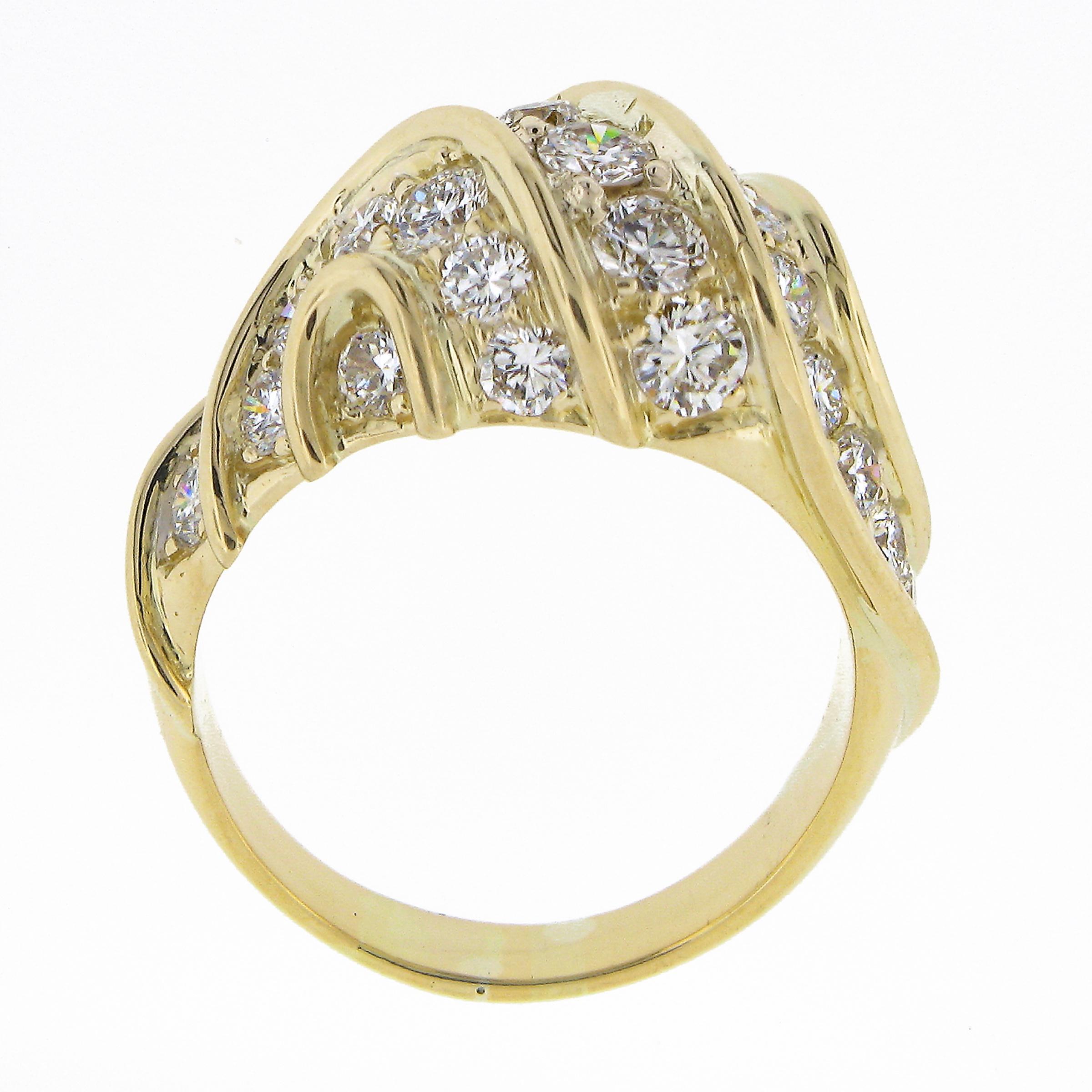 Estate 18k Yellow Gold 3.35ctw Fiery Round Diamond Dome Bombe Cocktail Band Ring For Sale 3