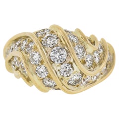 Estate 18k Yellow Gold 3.35ctw Fiery Round Diamond Dome Bombe Cocktail Band Ring