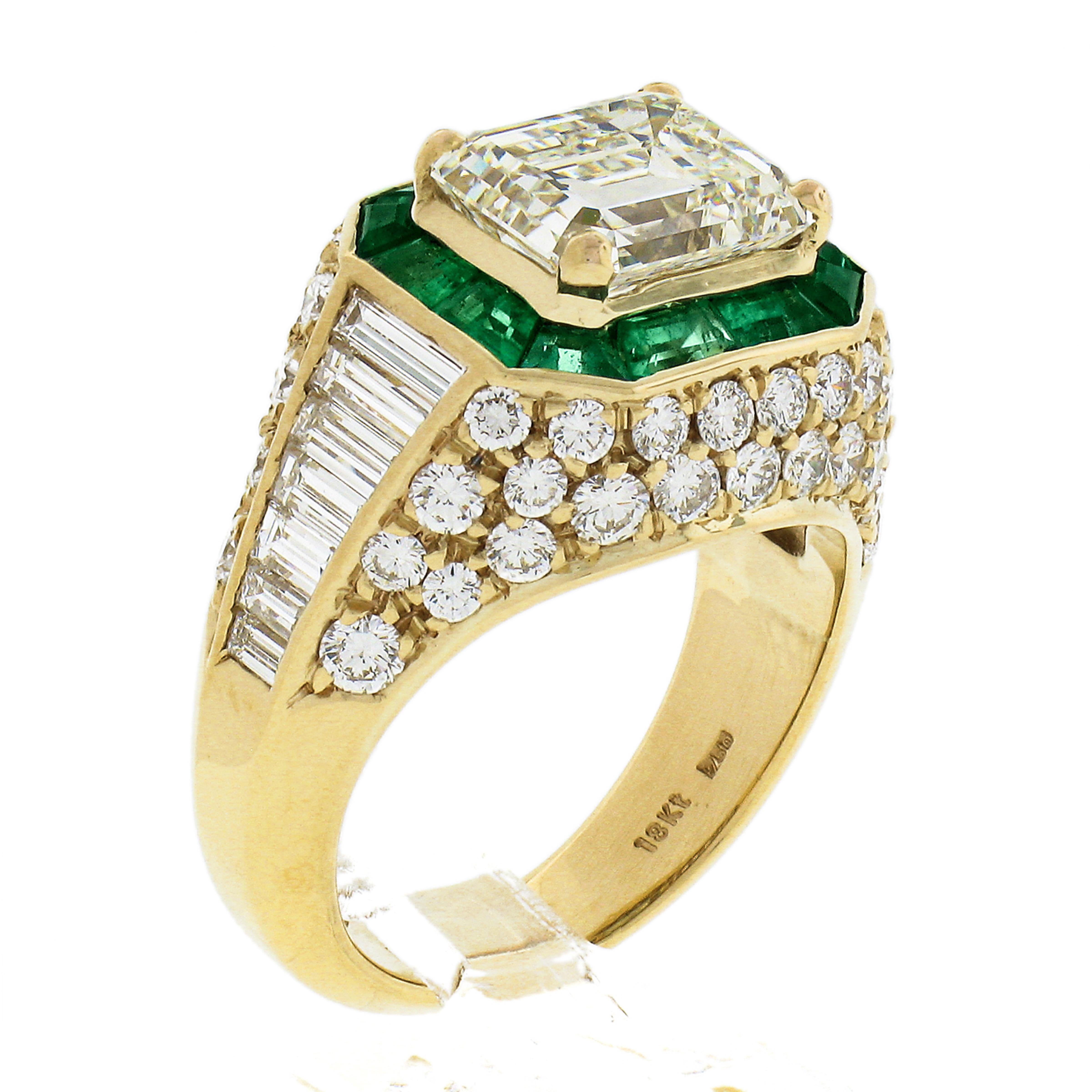 Estate 18k Yellow Gold 6.07ct GIA Emerald Cut & Baguette Diamond Engagement Ring For Sale 5