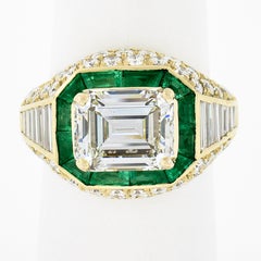 Estate 18k Yellow Gold 6.07ct GIA Emerald Cut & Baguette Diamond Engagement Ring