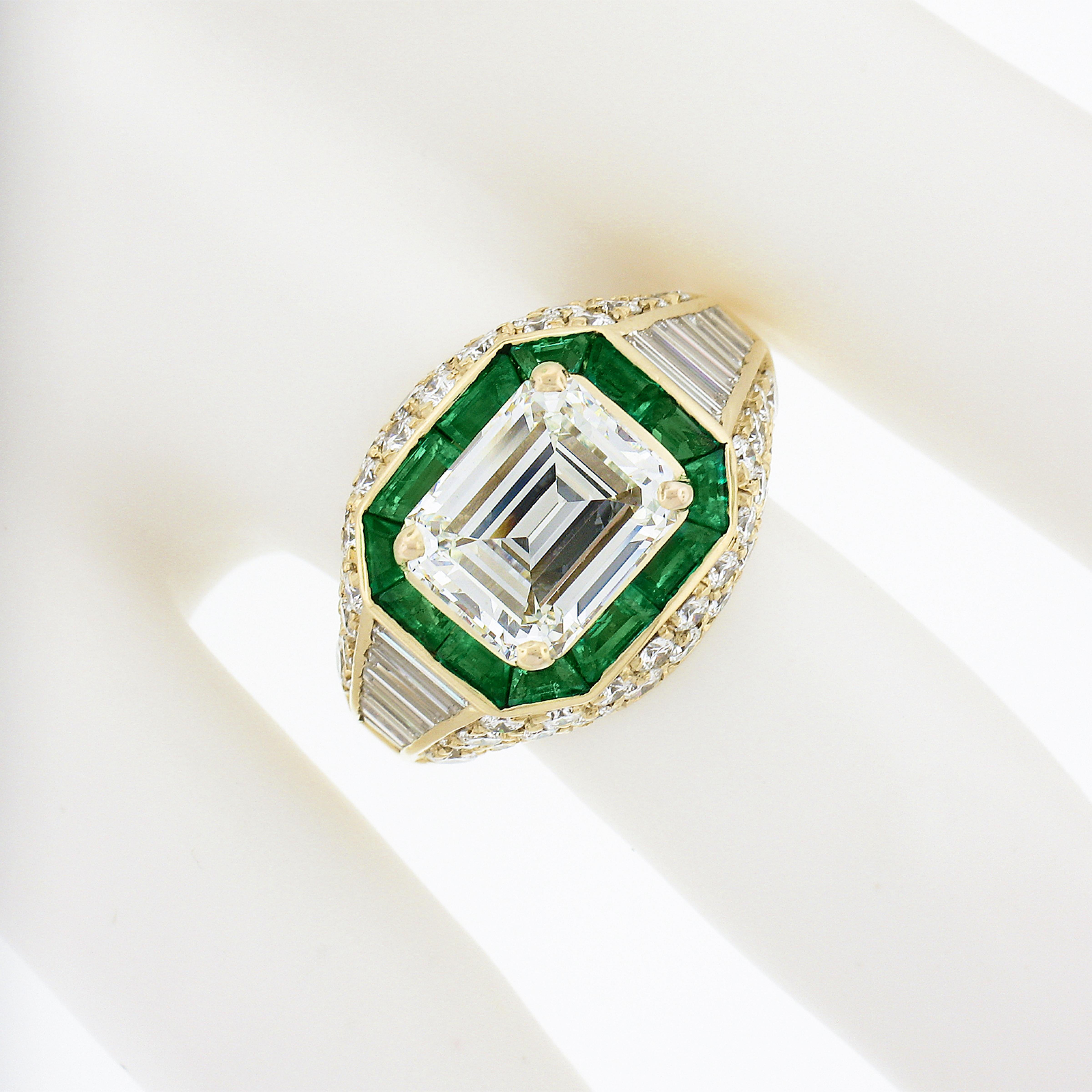 Women's Estate 18k Yellow Gold 6.07ct GIA Emerald Cut & Baguette Diamond Engagement Ring For Sale