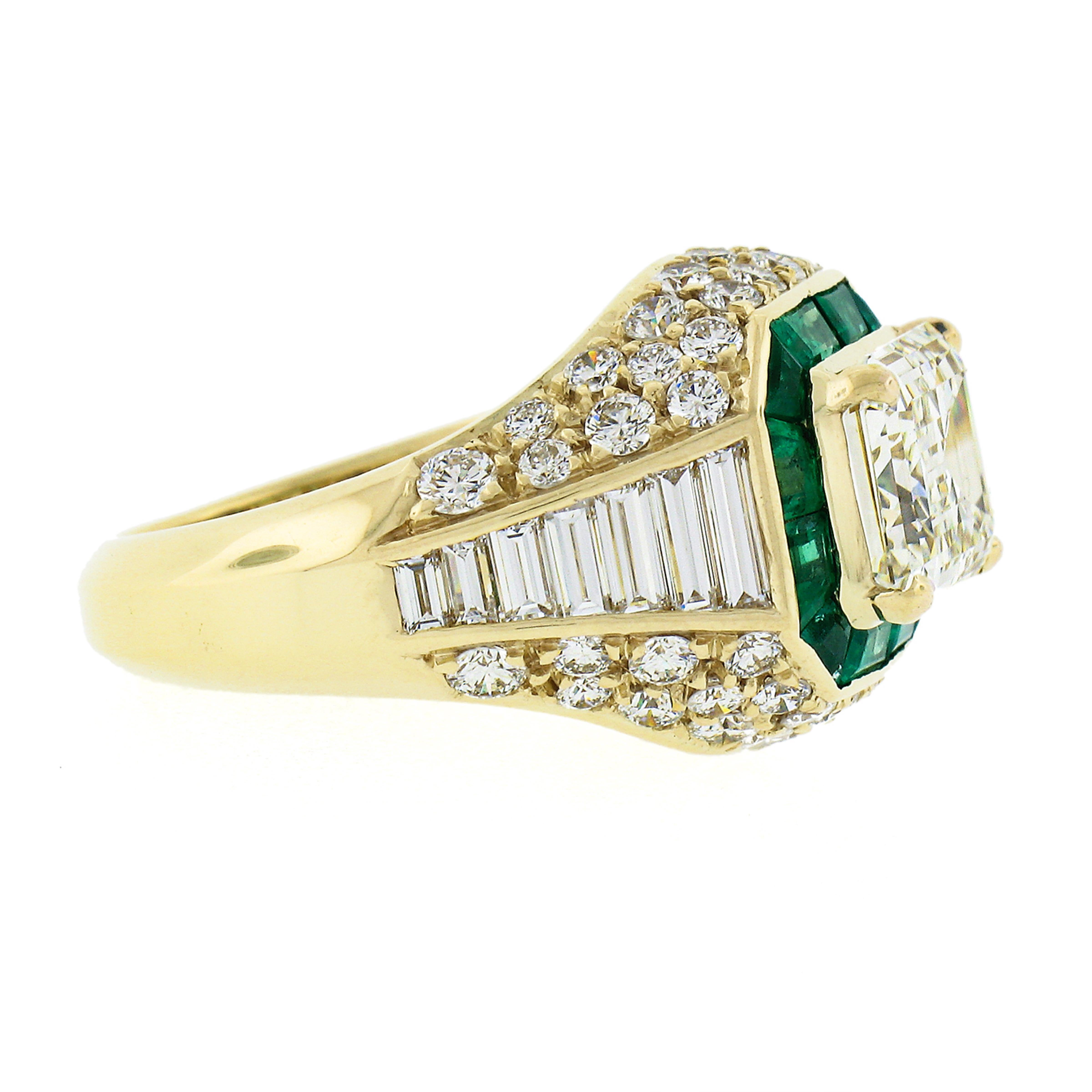 Estate 18k Yellow Gold 6.07ct GIA Emerald Cut & Baguette Diamond Engagement Ring For Sale 1