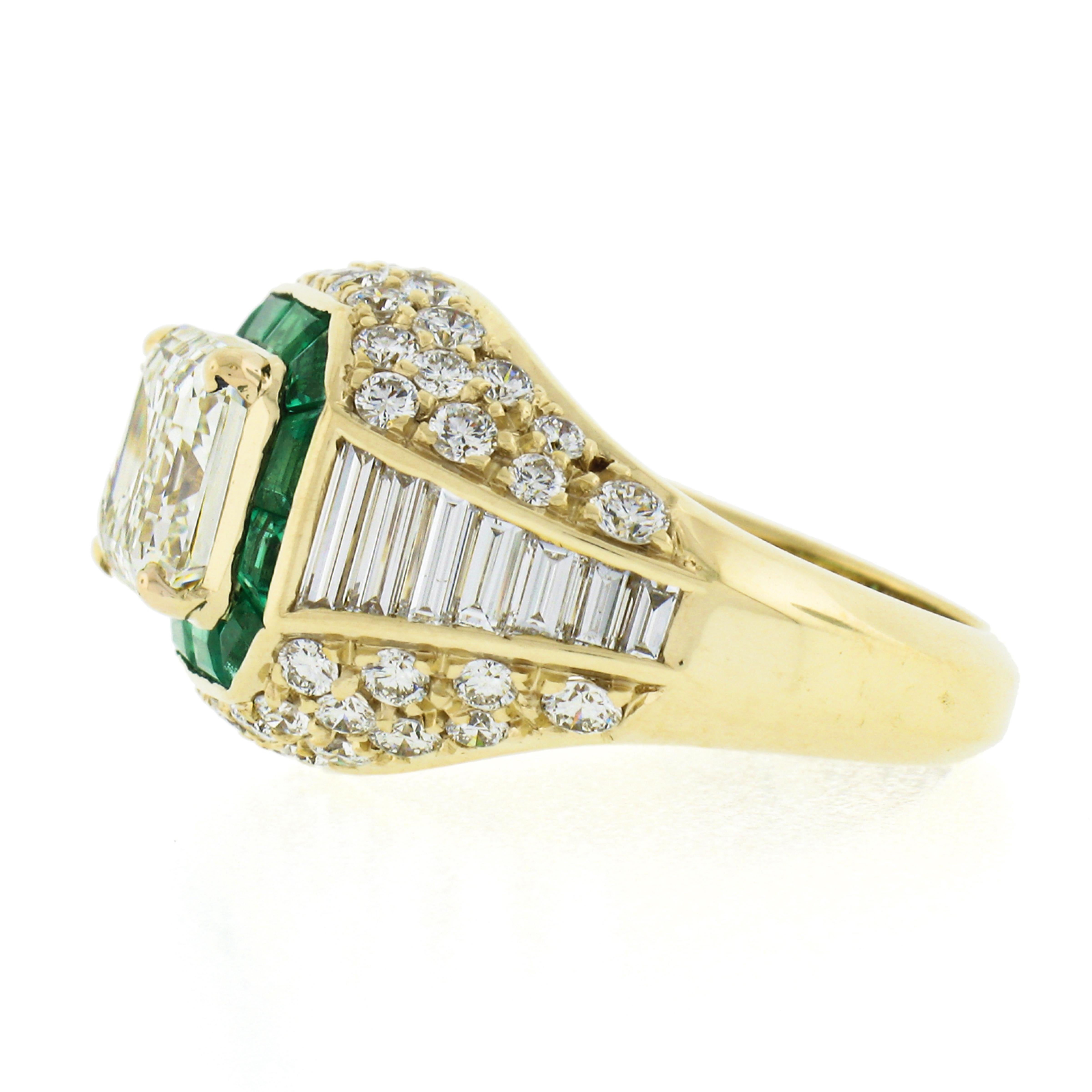Estate 18k Yellow Gold 6.07ct GIA Emerald Cut & Baguette Diamond Engagement Ring For Sale 2