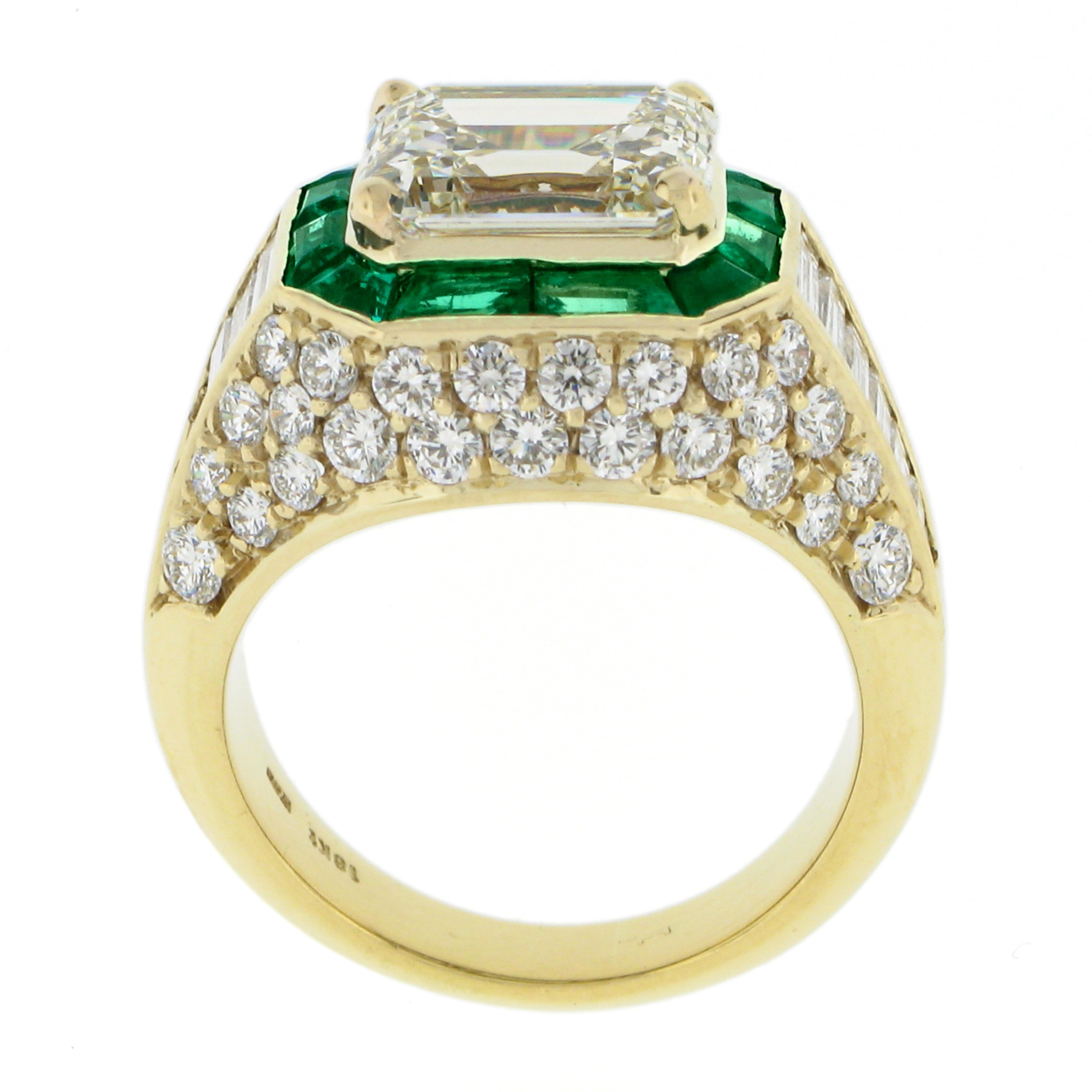 Estate 18k Yellow Gold 6.07ct GIA Emerald Cut & Baguette Diamond Engagement Ring For Sale 4