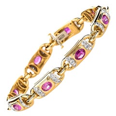Estate 18K Yellow Gold 6.8 CTW Natural Ruby & Diamond Designer Bracelet 39 Grams