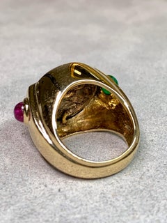 Estate 18K Gelbgold antike römische Münze Rubin & Smaragd Cabochon Diamant Ring