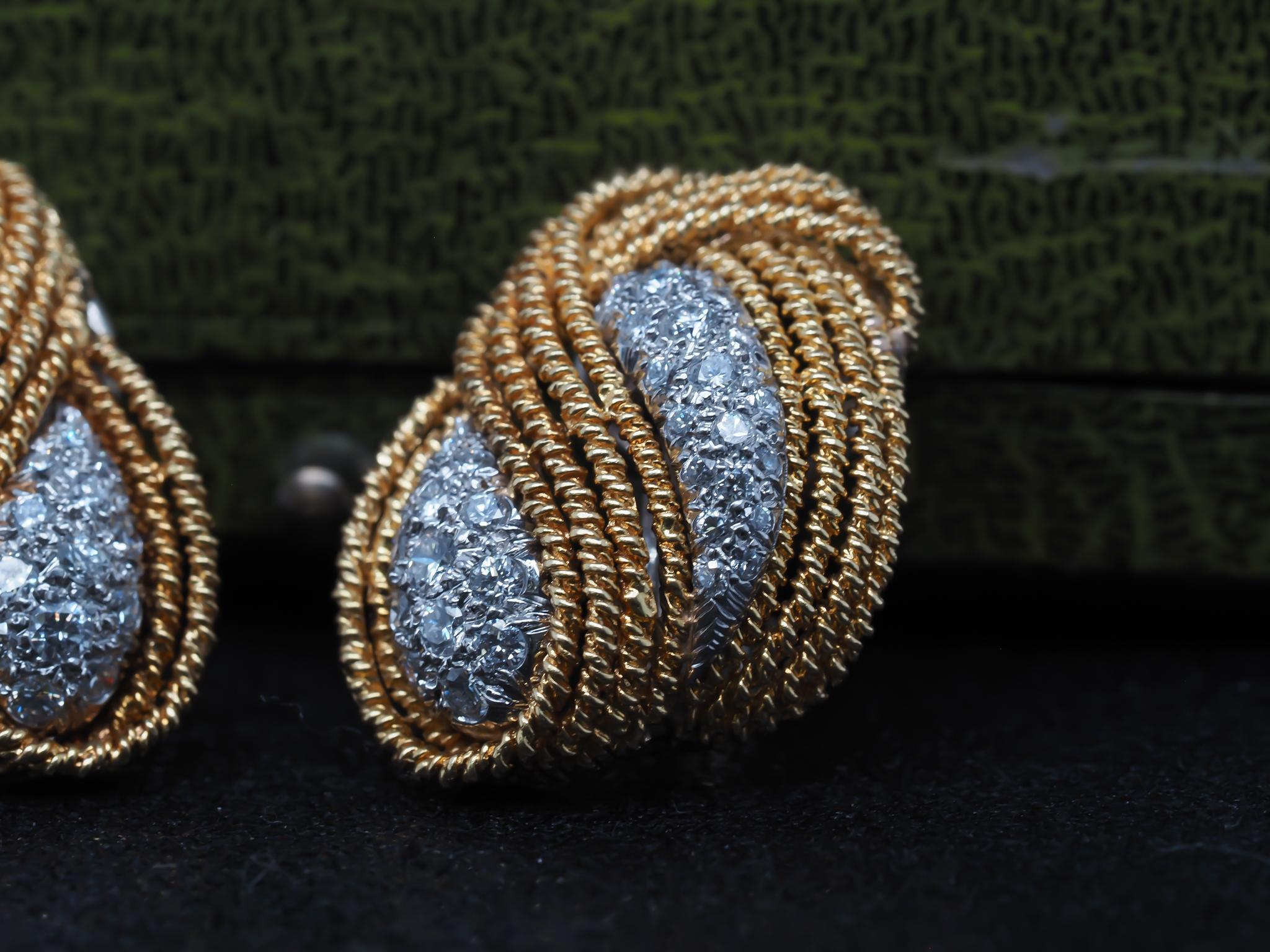 Women's Estate 18K Yellow Gold and Diamond Swirl Earrings For Sale