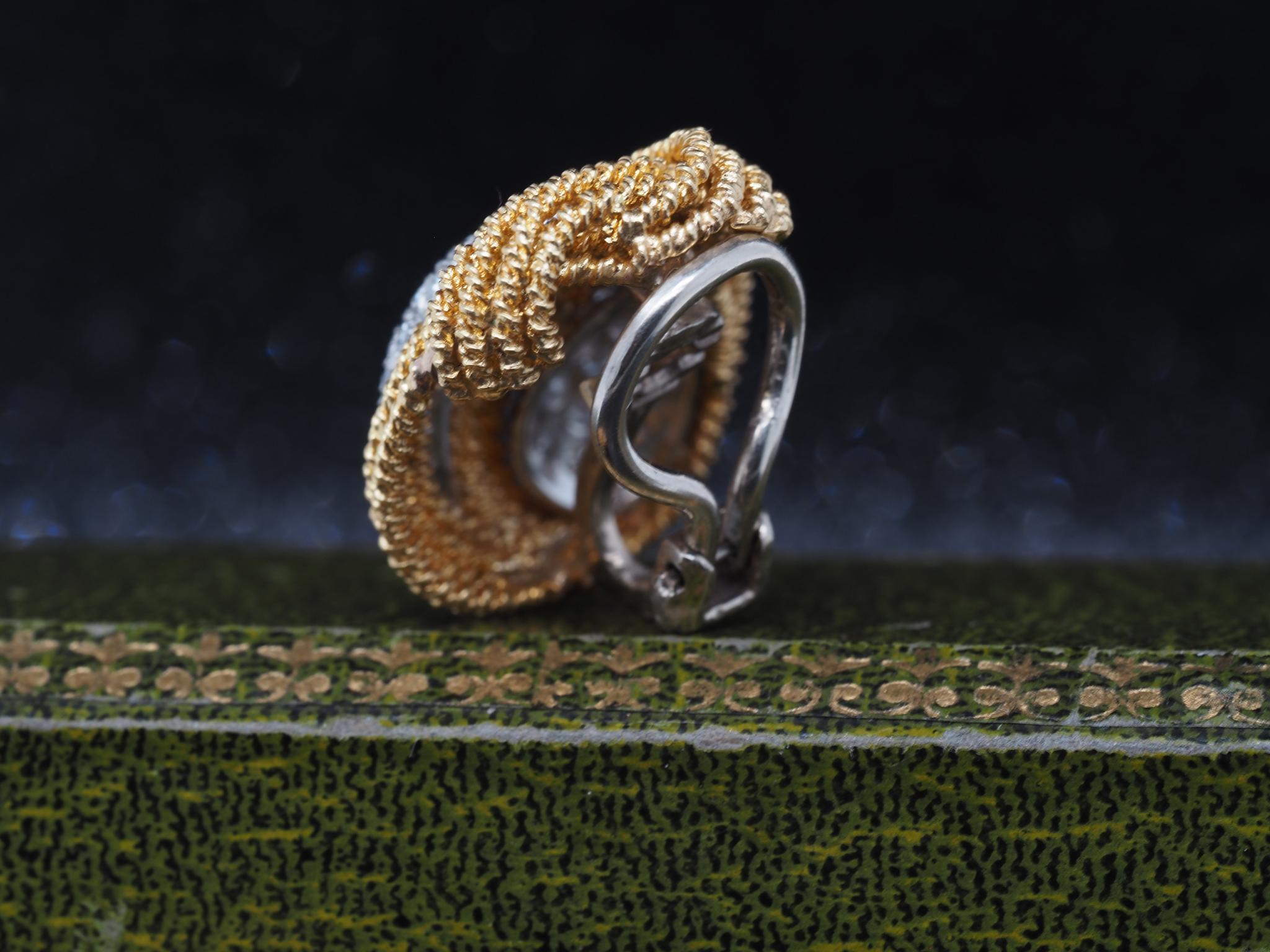 Estate 18K Yellow Gold and Diamond Swirl Earrings For Sale 3