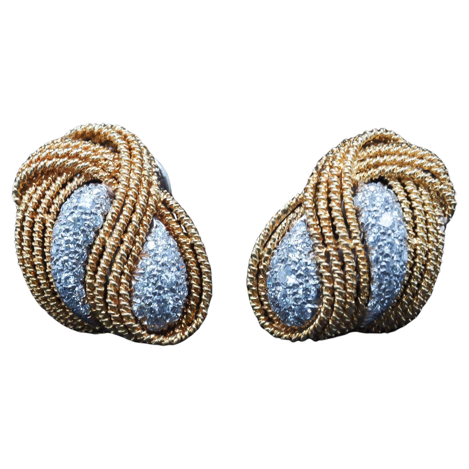 Estate 18K Yellow Gold and Diamond Swirl Earrings