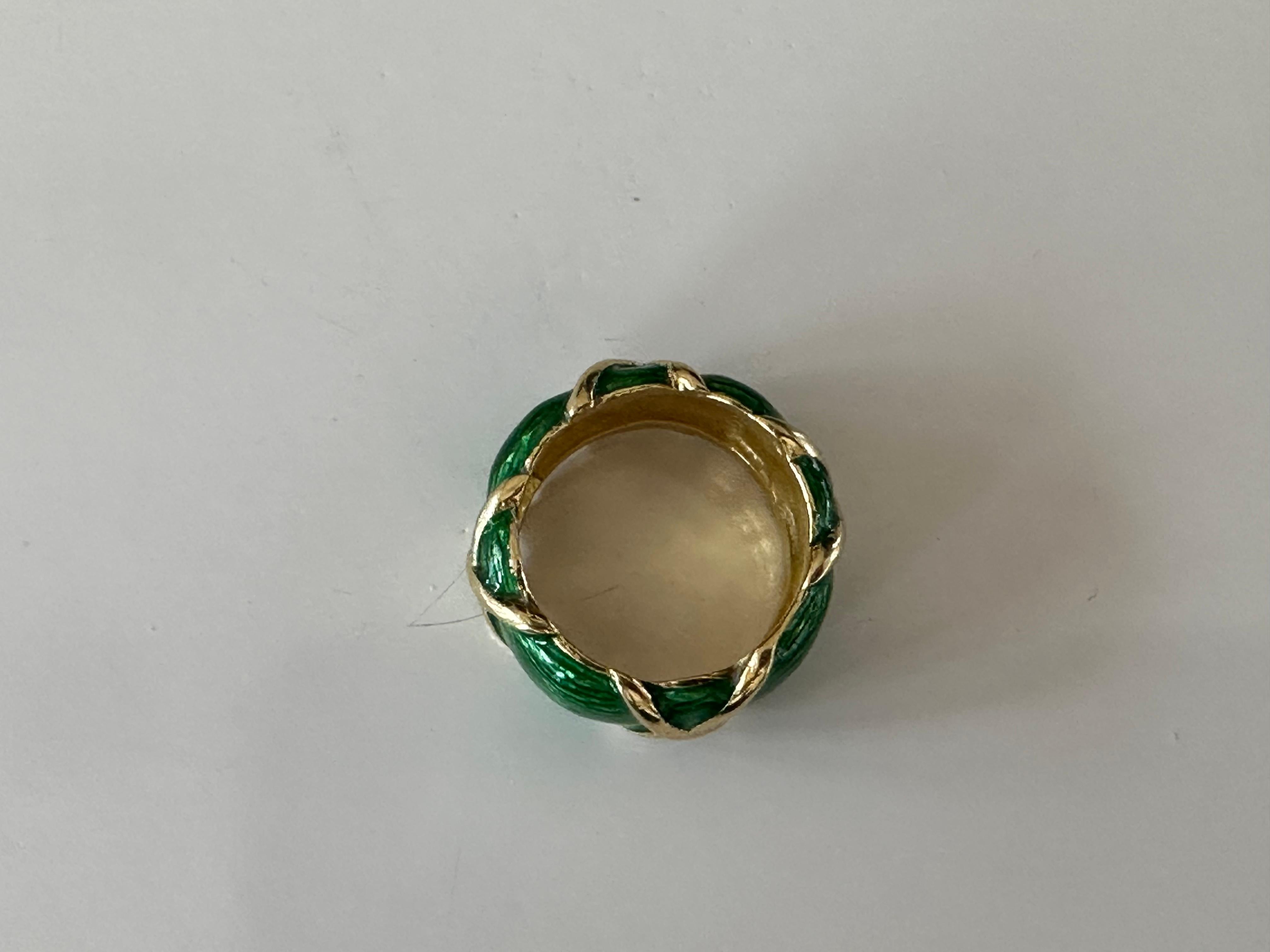 Estate 18k Yellow Gold and Green Enamel Band For Sale 1