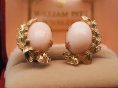 Estate 18K Yellow Gold Angel Skin Coral Earrings - VHK#349B