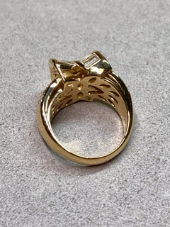 Estate 18K Yellow Gold Baguette & Pavé Diamond Large Bow Cocktail Ring 4.70ctw