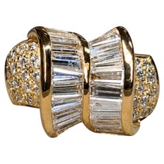 Estate 18K Yellow Gold Baguette & Pavé Diamond Large Bow Cocktail Ring 4.70ctw