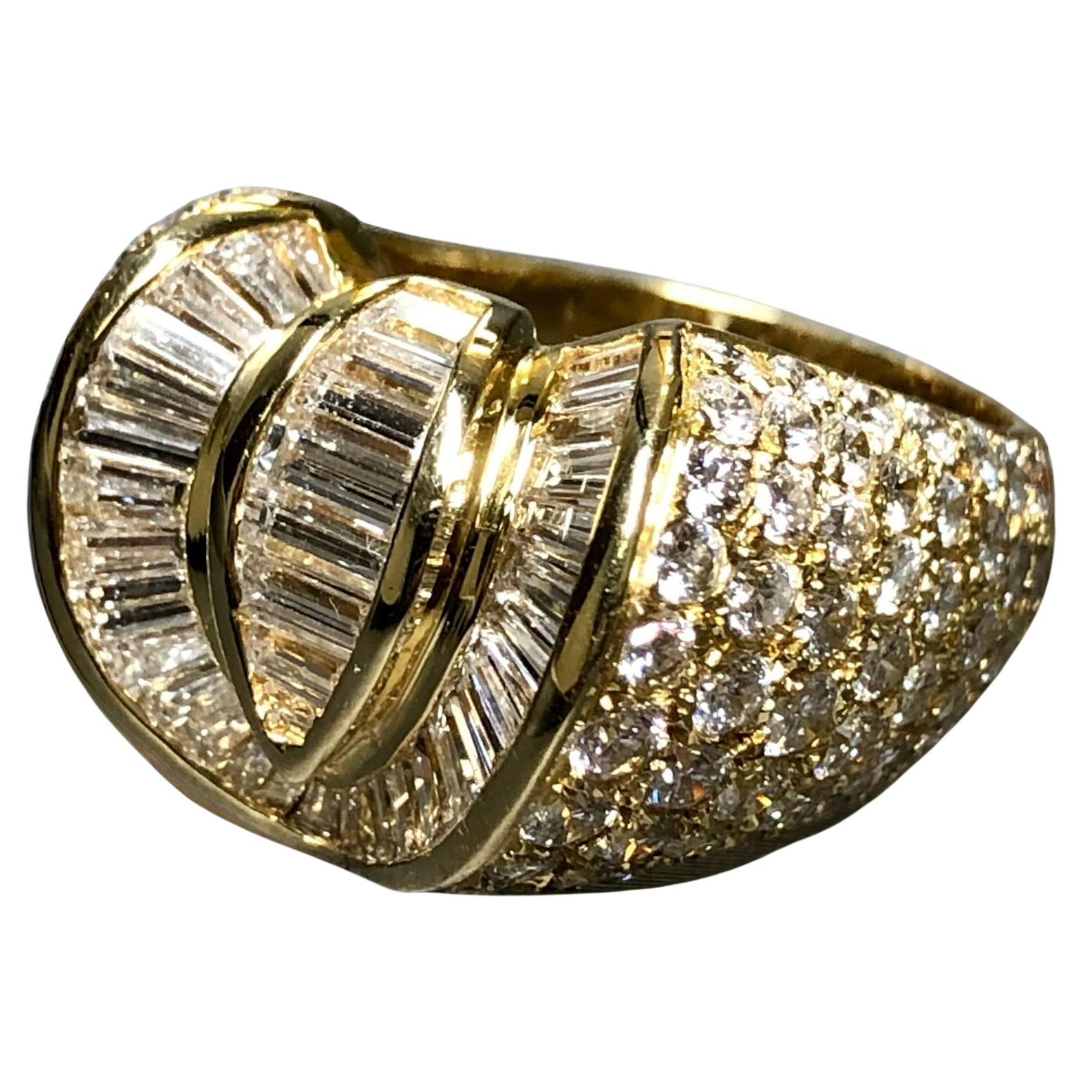 Estate Vintage 18K Yellow Gold Baguette Ruby Diamond Cocktail Ring 4 ...
