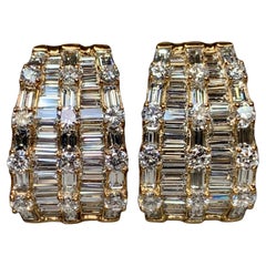 Orecchini con diamanti grandi e rotondi Baguette in oro giallo 18 carati 8,40ctw G Vs