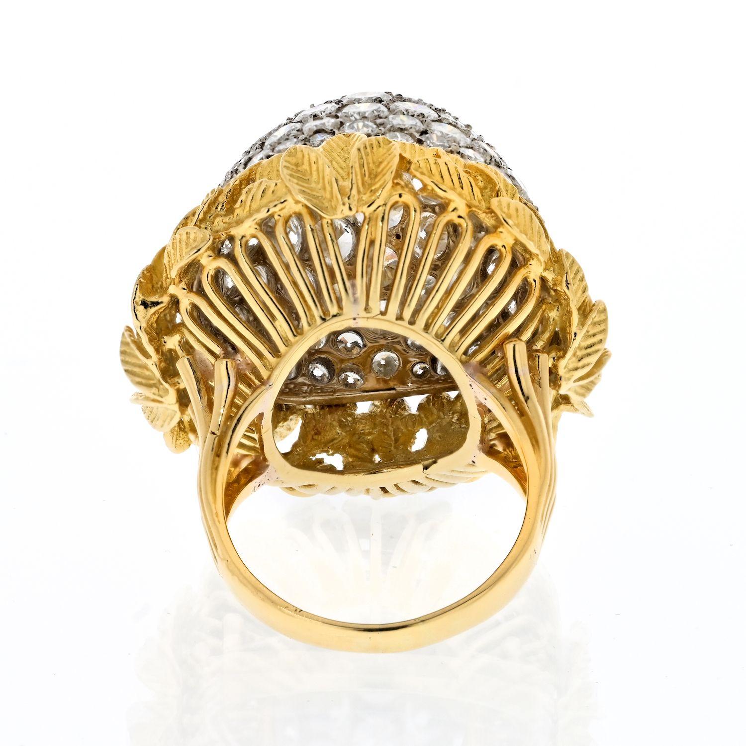 Modern Estate 18K Yellow Gold Bombe 10.00cttw Diamond Ring For Sale