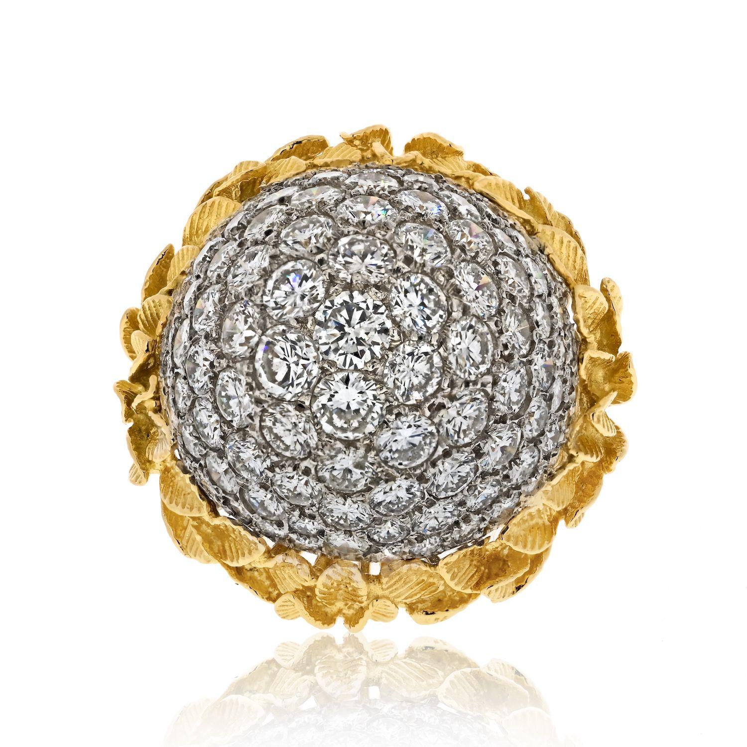 Estate 18K Yellow Gold Bombe 10.00cttw Diamond Ring In Excellent Condition For Sale In New York, NY