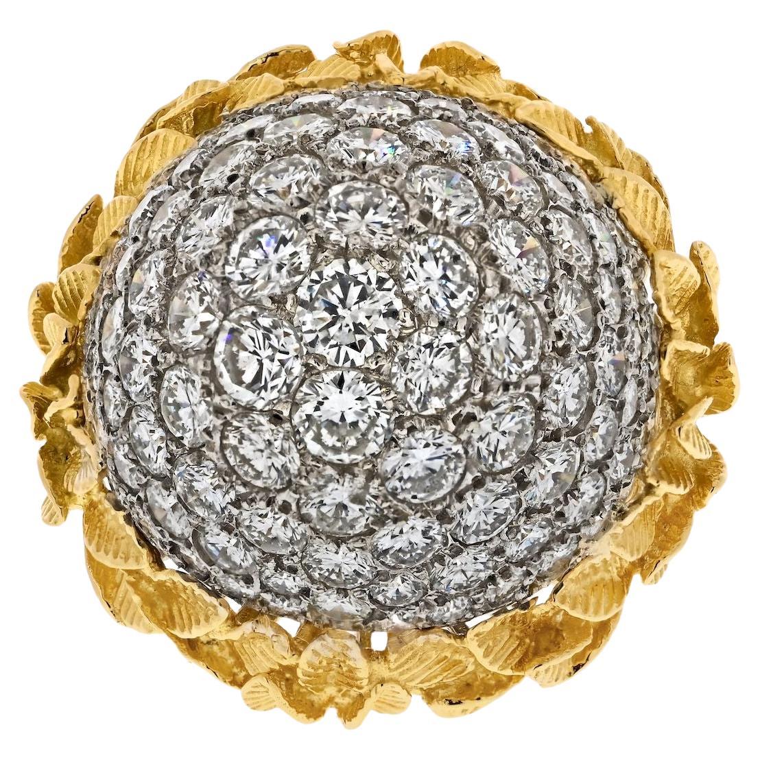 Estate 18K Yellow Gold Bombe 10.00cttw Diamond Ring For Sale