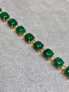 Estate 18K Yellow Gold Cabochon Cushion Malachite Princess Diamond Bracelet