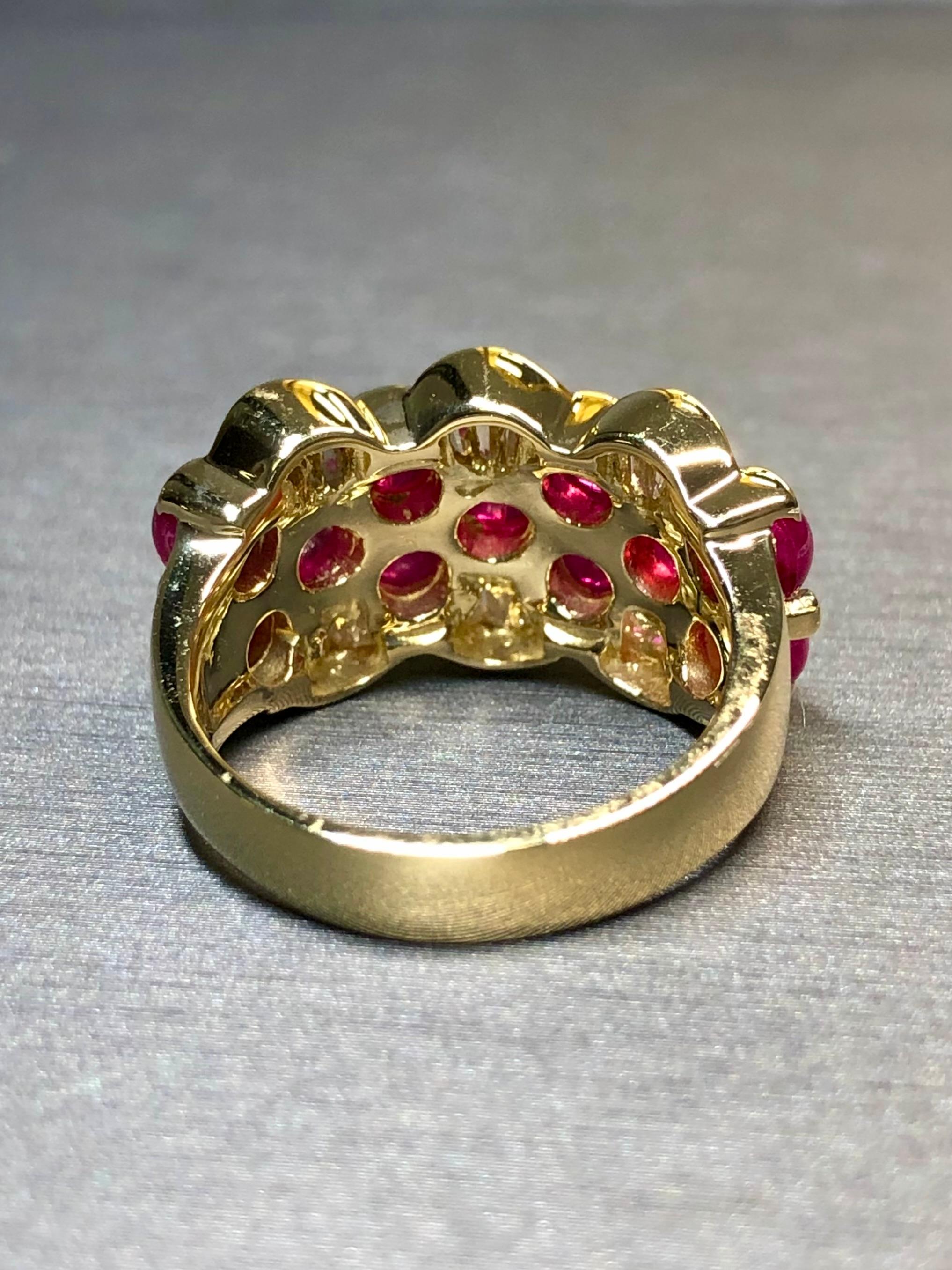 Estate 18K Yellow Gold Cabochon Ruby Baguette Diamond Cocktail Band Ring 5.44ctw In Excellent Condition For Sale In Winter Springs, FL