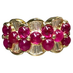 Estate 18K Yellow Gold Cabochon Ruby Baguette Diamond Cocktail Band Ring 5.44ctw