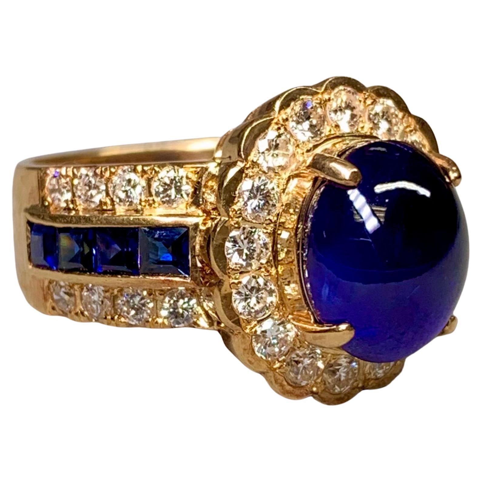 Bague cocktail en or jaune 18K saphir cabochon diamant Rosetta 6.57ctw