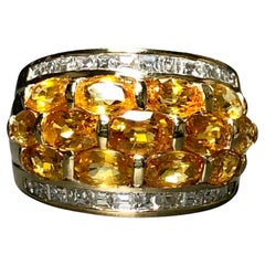 Estate 18K Yellow Gold Carre Baguette Diamond Orange Sapphire Ring 6.60cttw Sz 7