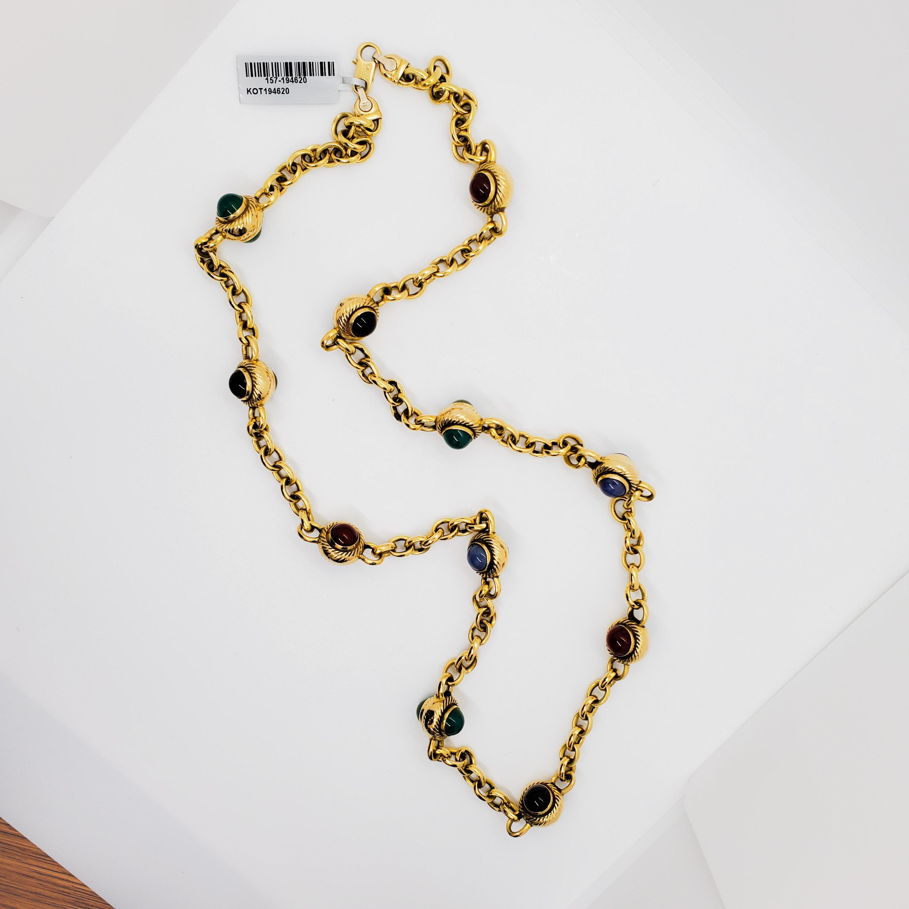 Women's or Men's Estate 18 Karat Yellow Gold Chain Necklace with Multi-Color Stones