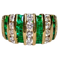 Vintage Estate 18K Yellow Gold Channel Set Square Emerald Diamond Cocktail Ring 4.60ctw