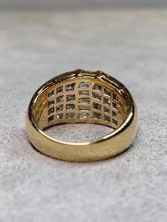Estate 18K Yellow Gold Channel Set Tapered Baguette Round Diamond Cocktail Ring