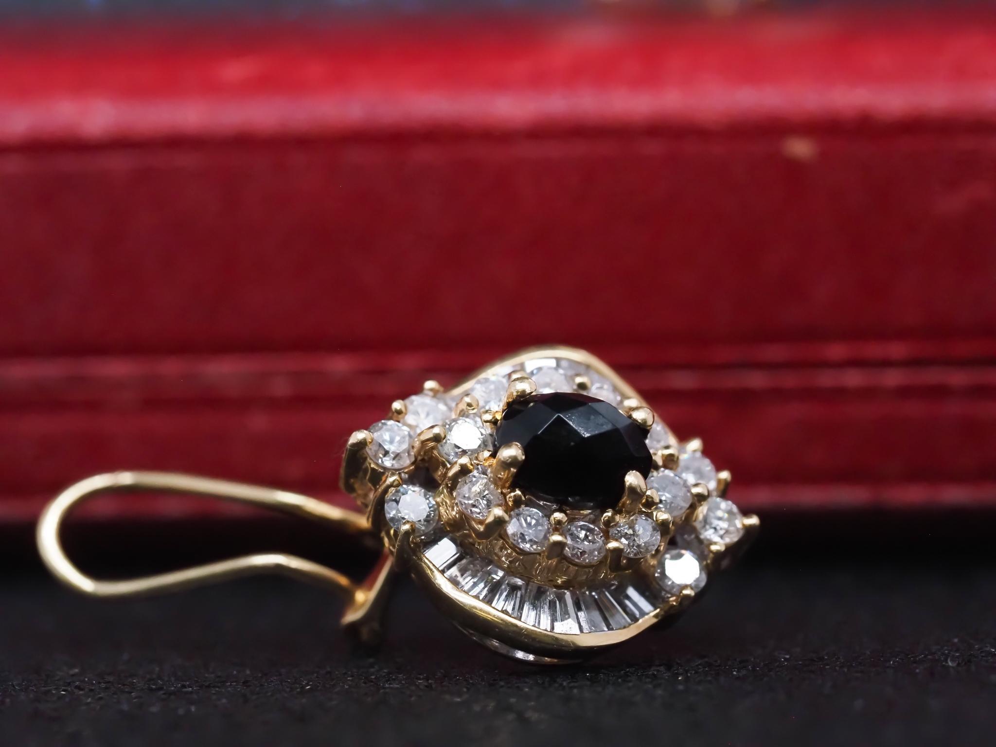 Estate 18K Yellow Gold Checkerboard Onyx and Diamond Earrings 2